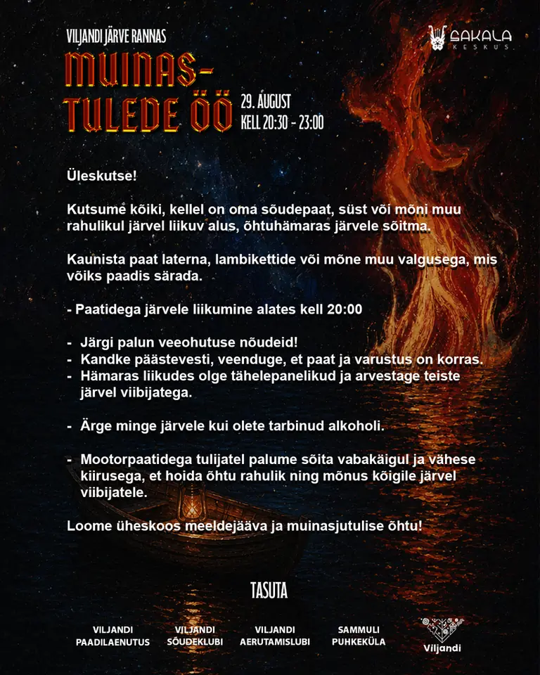 Muinastulede öö Viljandi järvel: tuledega kaunistatud paadid